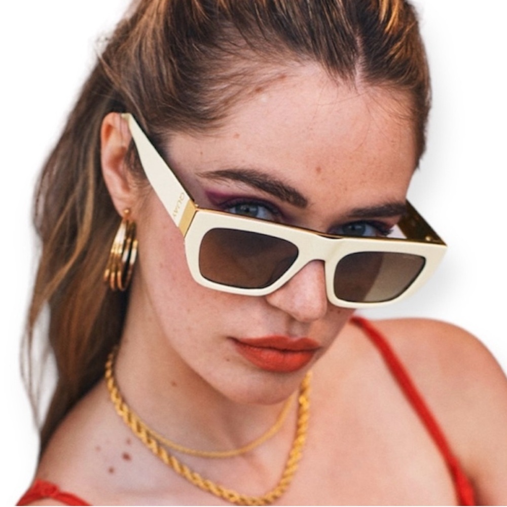 Quay DOLLAR SIGNS POLARIZED white/brown lens with gold accents Sunglasses NWT